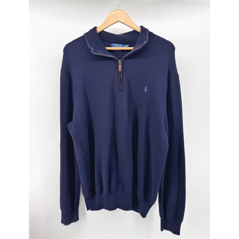 Polo Ralph Lauren Quarter Zip‎ Sweater Mens XL Navy Blue Pima Cotton